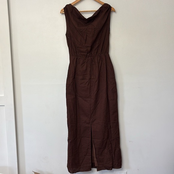 Commense Cotton & Linen Asymmetrical Neck Off the Shoulder Long Maxi Dress - Picture 8 of 12